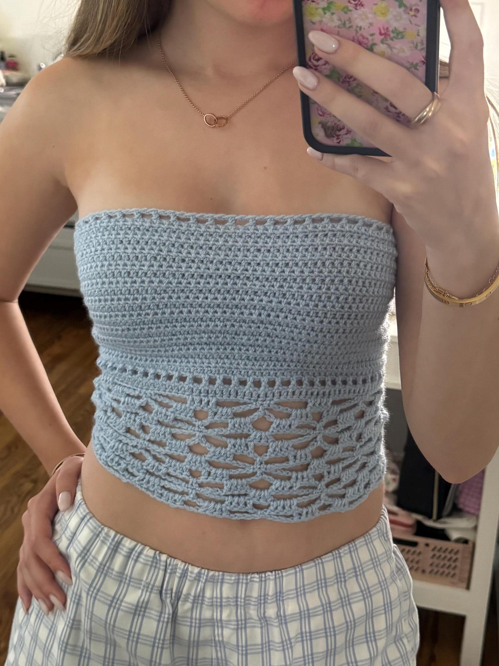 POL Washed Floral Print Crochet Detail Top main image 1