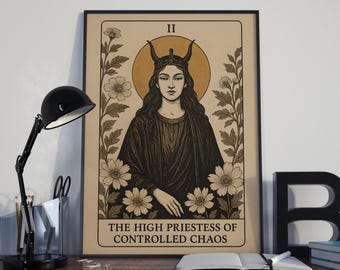 High Priestess Tarot Art Print – Dark Feminine Vintage Wall Decor (Digital Download)