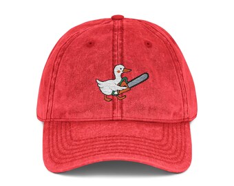 Chainsaw Duck Embroidered Dad Hat: Funny Chaos Cap