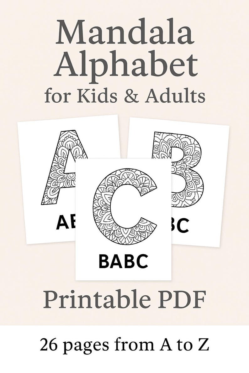 Mandala Alphabet Coloring Pages – A to Z Printable PDF – Relaxing ...