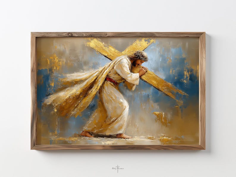 The Weight of His Love, Jesus Carrying a Cross, Modern Christian Art ...