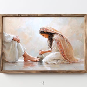 Mary of Bethany Anoints Jesus Christian Wall Art Downloadable Christian Art Oil Painting Antique Christian Digital Print