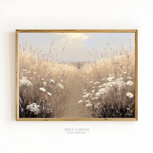 Cross in the Field Wall Art Printable Christian Wall Art Downloadable Christian Art Vintage Oil Painting Landscape Christian Digital Print