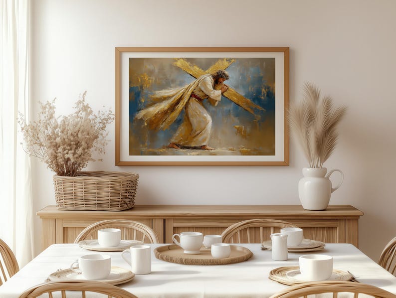 The Weight of His Love, Jesus Carrying a Cross, Modern Christian Art ...