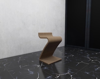 Parametryczny drewniany stołek barowy | Plik cyfrowy cięty CNC (DXF) | Nowoczesny minimalistyczny design stołka