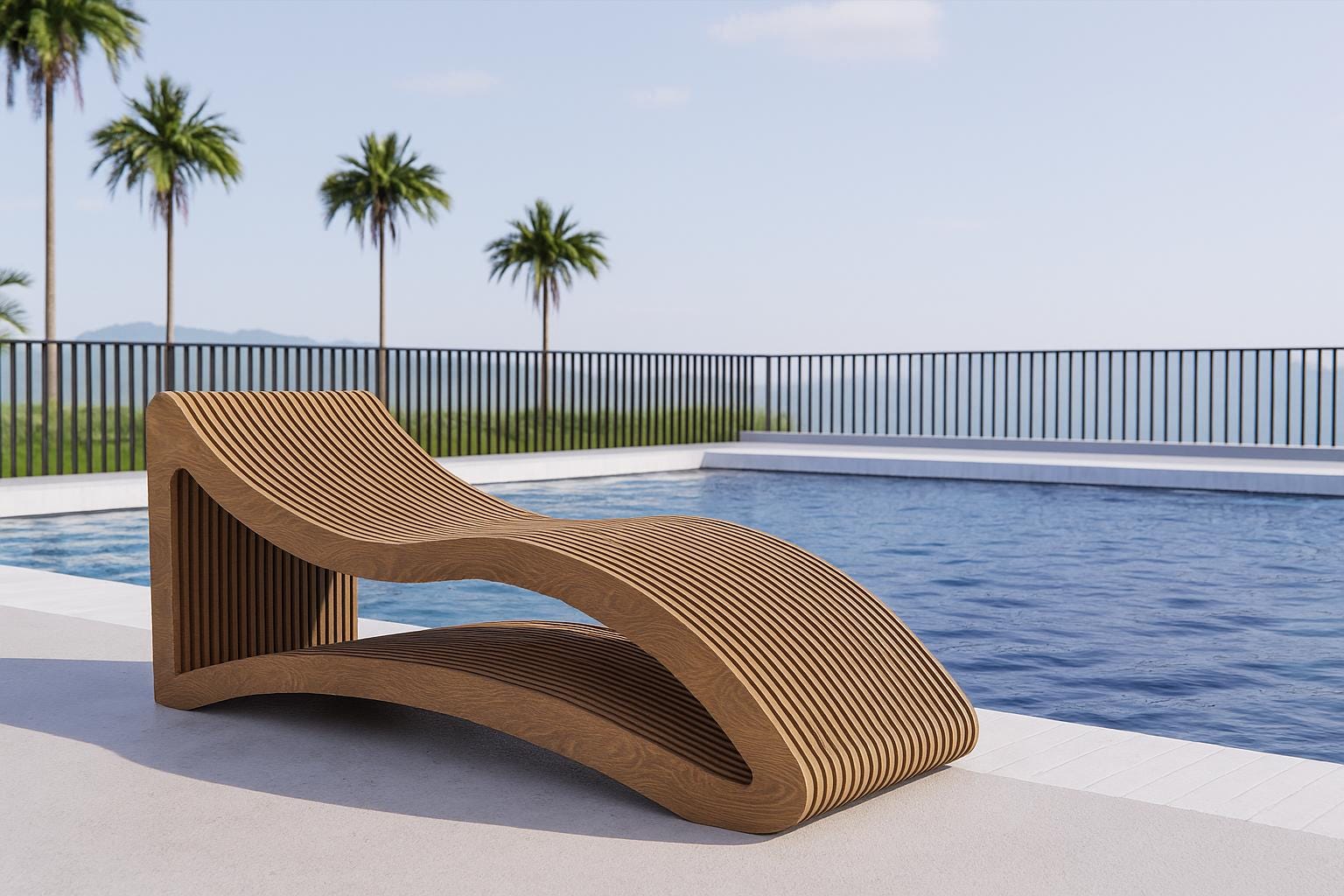 Parametric Wooden Lounge Chair CNC File – Ergonomic Curved Sun