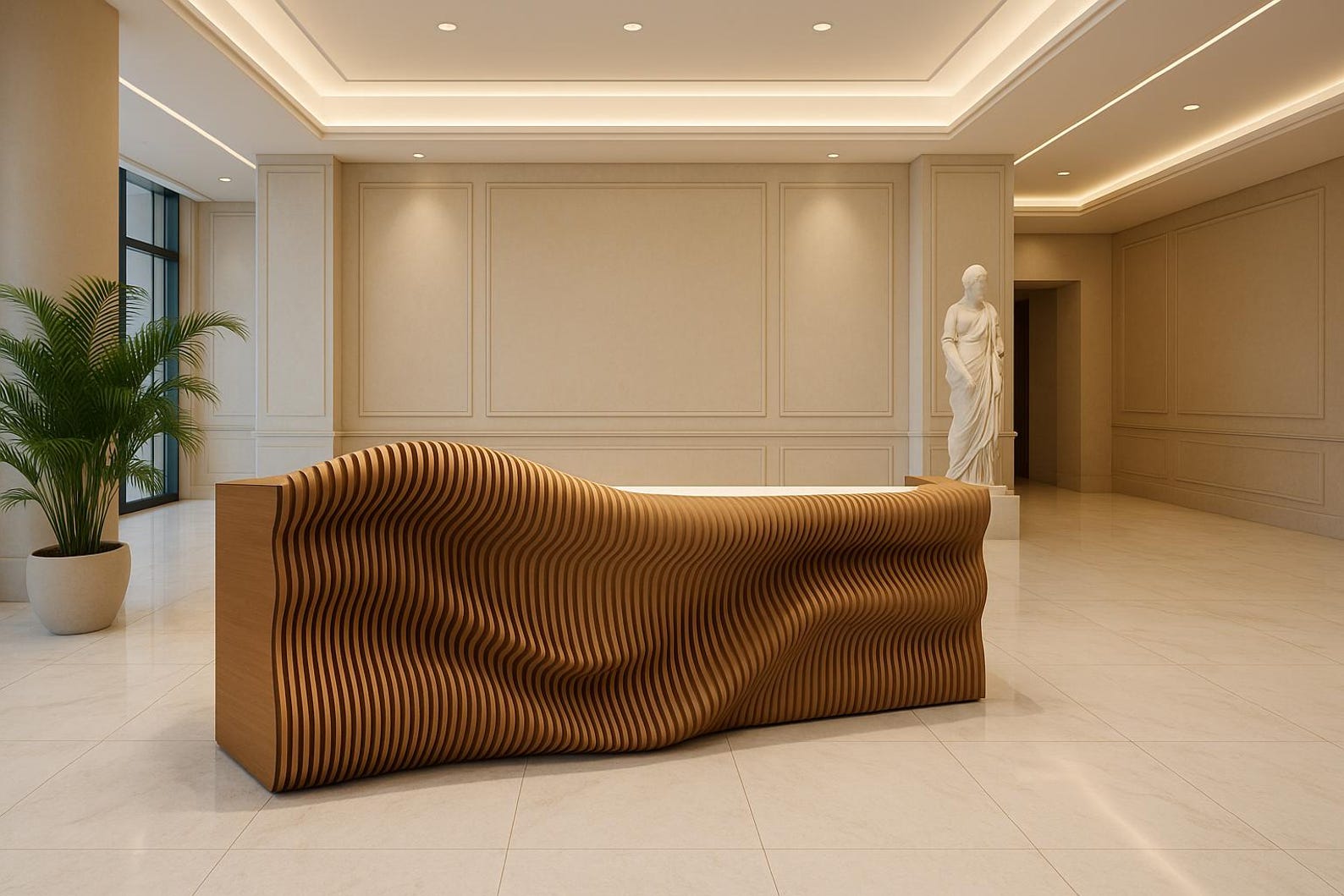 Parametric Wave Wooden Reception Counter | Modern CNC Cut Organic ...