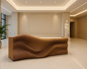 Parametric Wave Wooden Reception Counter | Digital Download CNC File | Luxury Front Desk