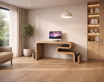 Parametric Modern Wooden Desk | CNC Cut Sculptural Office Table | Organic Curved Wood Furniture | DXF CNC File | Digital Download