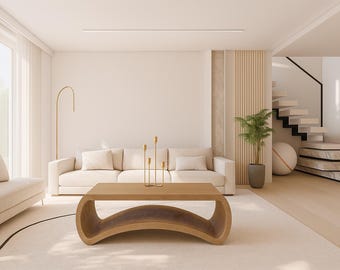Organic Wave Wooden Coffee Table | Modern Parametric CNC Design | Minimalist Living Room Furniture