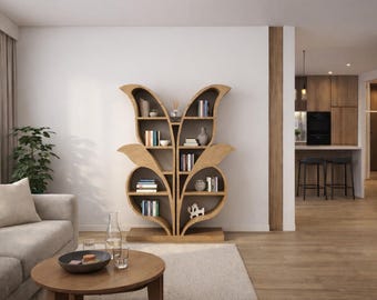 Organic Leaf Bookshelf | Parametric Modern Wooden Bookcase (Digital Download CNC File)