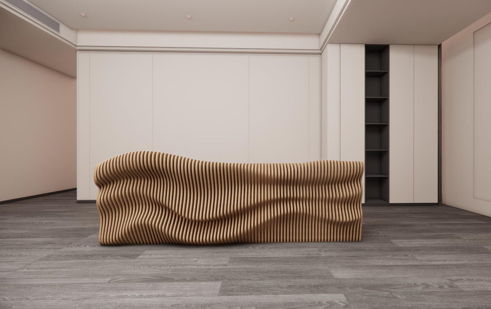 Parametric Wave Wooden Reception Counter | Modern CNC Cut Organic ...