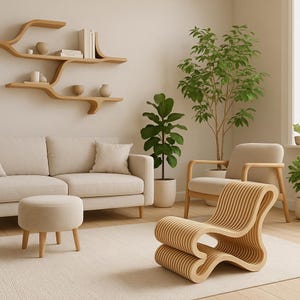 Parametrischer Loungesessel | CNC Schnittdatei (DXF) | Skulpturales Holzstuhl Design | CNC Laser Cut Digitaler Download