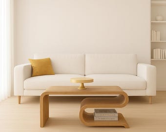Modern Curved Wooden Coffee Table | Minimalist Living Room Design | Parametric CNC Design