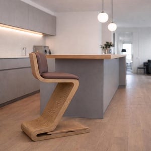 Ergonomic Wooden Bar Stool – Modern Sculptural Design with Lumbar Support & Footrest-Dijital File