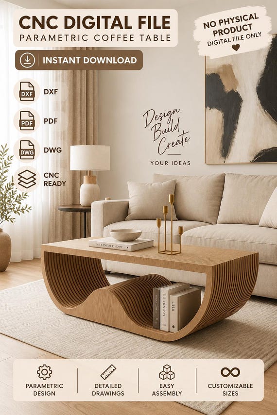 Organic Wave Wooden Coffee Table | Modern Living Room