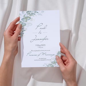 Greenery Eucalyptus Wedding & Marriage Promise Invitation Template | Editable Canva Template | Instant Download