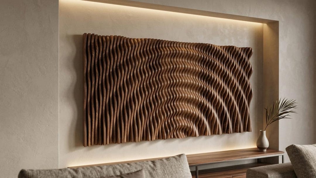 Parametric Wavy Wooden Wall Panel CNC File | Modern 3D Wood Wall Art ...