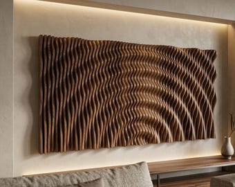 Parametric Wavy Wooden Wall Panel CNC File | Modern 3D Wood Wall Art | Digital Download