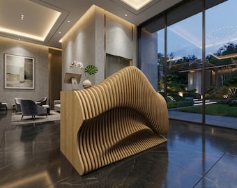 Parametric Office Desk | Wavy Wooden CNC | Digital Download