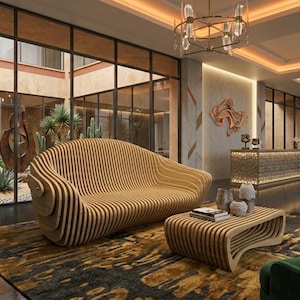 Sofá de madera paramétrico: archivo de corte para fresadora CNC 3D para muebles de oficina modernos