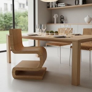 パラメトリックウェーブウッドチェア | モダンCNC家具デザイン | デジタルダウンロード