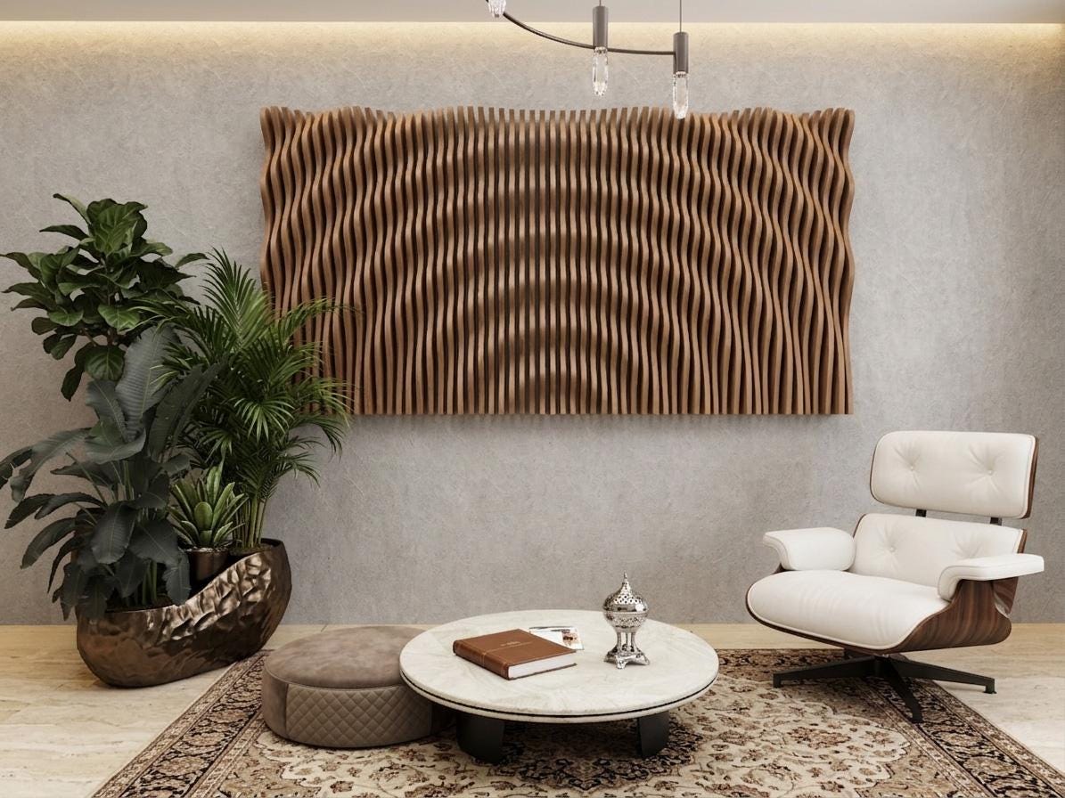 Parametric Wavy Wooden Wall Panel CNC File | Modern 3D Wood Wall Art ...