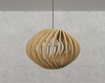 Lámpara colgante ondulada de madera paramétrica / Diseño de iluminación CNC moderno / Descarga digital