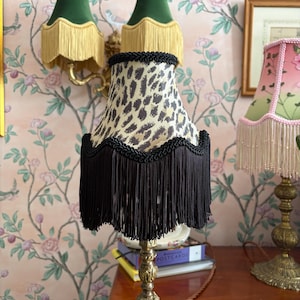 Handmade 6” House of Hackney Wild Card Lampshade - Butterscotch Leopard Print Jacquard, Black Fringe, Victorian, Tassel, Traditional, Light
