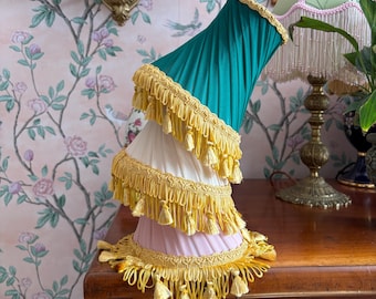 Mini paralumi in chiffon plissettato in stile Mid-Century, realizzati a mano - Vari colori disponibili, frange dorate, stile vintage, tradizionale, retrò, boudoir