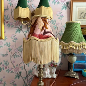 Handmade 6” House of Hackney Artemis Velvet Lampshade - Blush Pink, Gold Fringe, Victorian, Tassel, Traditional, Light