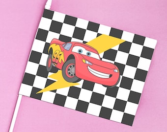 Bandera para cochecito de parque temático con clip / Etiqueta para cochecito / Mini bandera / Kachow Lightning