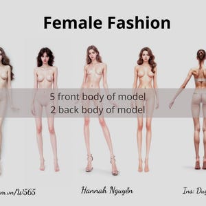 モデルファッション、ボディモデルファッション、女性ファッションクロッキーテンプレート、前面5枚、背面2枚、ファッションイラスト、Procreateファッションポーズブラシ