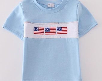 Boys Blue American Flag Shirt: Patriotic Toddler Top