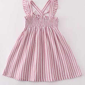 Pink Muslin Stripe Smocked Ruffle Dress – Toddler Girl Outfit, Cotton Summer Dress, 12M 2T 3T 4T, Birthday Dress, Spring and Summer Clothing