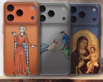 Custodia trasparente per telefono con motivo medievale e rinascimentale per iPhone 16e, 17 Pro Max, 17 Air, Samsung S25 Edge, A16, Pixel 10, 9A