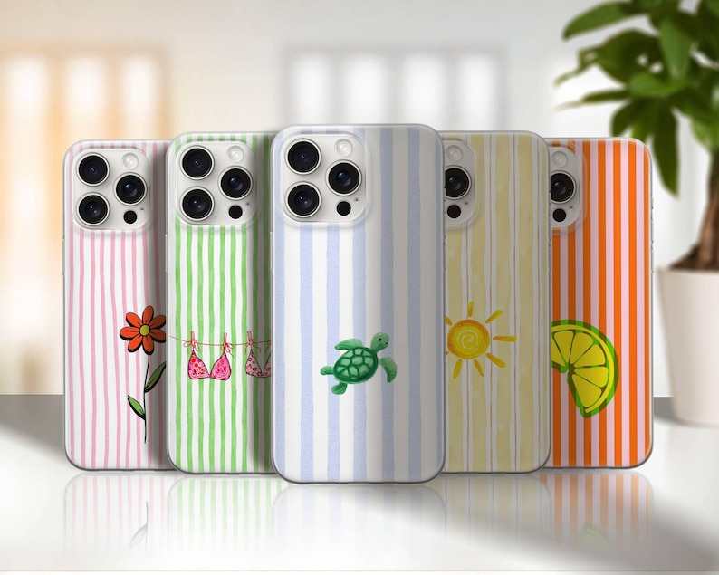 Summer Beachy Phone Case Trendy Resort Stripe Watercolor cover for iPhone 16e, 17 Pro Max, 15, 13, Samsung S26, A56, Pixel 10, 9A