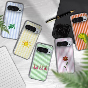 夏のビーチ風スマホケース トレンディなリゾートストライプ水彩画風 Magsafe カバー iPhone 16e、17 Pro Max、15、13、Samsung S26、A56、Pixel 10、9A 用 画像 3