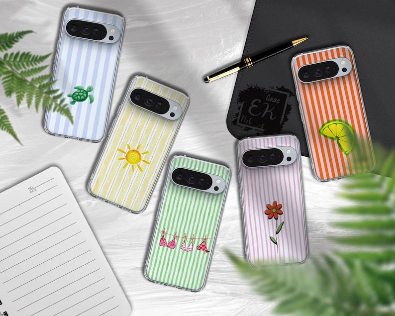 夏のビーチ風スマホケース トレンディなリゾートストライプ水彩画風 Magsafe カバー iPhone 16e、17 Pro Max、15、13、Samsung S26、A56、Pixel 10、9A 用 画像 3
