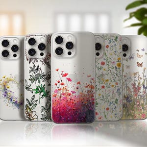 Clear Floral Phone Case Pressed Flower cover for iPhone 16e, 17 Pro Max, 17 Air, Samsung S25 Edge, A16, Pixel 10, 9A