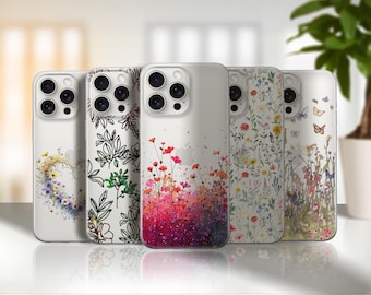 Durchsichtige Floral Handyhülle gepresste Blume Abdeckung für iPhone 16e, 17 Pro Max, 17 Air, Samsung S25 Edge, A16, Pixel 10, 9A