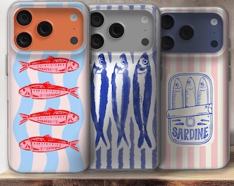 Sardine Vintage Phone Case Tinned Fish cover for iPhone 16e, 17 Pro Max, 17 Air, Samsung S25 Edge, A16, Pixel 10, 9A