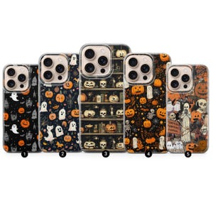Vintage Halloween Phone Case, Ghosts, Pumpkins, Skeleton Collage, iPhone 16 15 14 13 12 11 Pro Max 8 Plus X, Samsung Galaxy S24 S23 S22 S21
