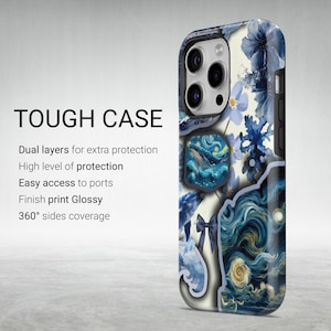 Navy blue floral, aesthetic phone case cover for iPhone 8 X XR XS 11 12 13 14 15 16 Pro Max, Samsung Galaxy S25 S24 S23 S22, Google Pixel