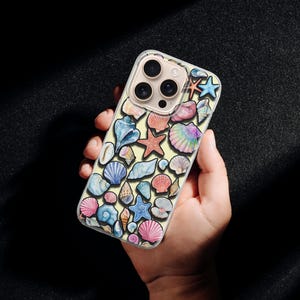 Vintage Seashell Pattern Phone Case, Beachy Tropical Phone Case, iPhone 16 15 14 13 12 11 Pro Max X XS, Samsung Galaxy S25 S24 S23 S22 Ultra