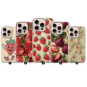 Strawberry Phone Case Cute Aesthetic Fruits Phone Cover for iPhone 16 Pro Max 15 14 13 12 11 X 8 7 6 Plus Samsung S25 Ultra S24 S23 S22 S21