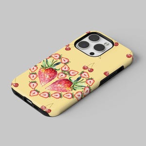 Watercolor Summer Strawberries Phone Case Fruit Lover Girl iPhone 15 14 13 12 11 Pro Max 8 Plus X, Samsung Galaxy S24 S23 S21 Pixel 8 Pro