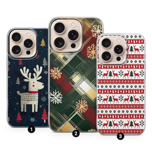 Christmas Phone Case, Aesthetic Winter pattern, Xmas Cover For iPhone 16 Pro, 14, 15, 13, 12, 11, XR, 8, Samsung S24, S23, A55, A54