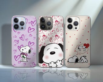Snoopy Love Phone Case Cute Hearts Cartoon cover for iPhone 16e, 17 Pro Max, 17 Air, Samsung S25 Edge, A16, Pixel 10, 9A