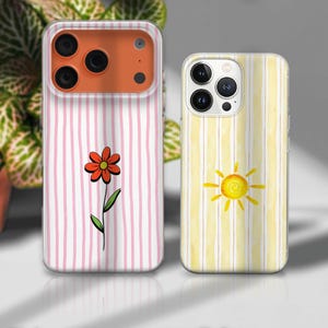夏のビーチ風スマホケース トレンディなリゾートストライプ水彩画風 Magsafe カバー iPhone 16e、17 Pro Max、15、13、Samsung S26、A56、Pixel 10、9A 用 画像 5